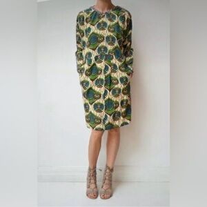 MARNI at H&M Green Purple Multi Batik Print Silk Dress Sz 8